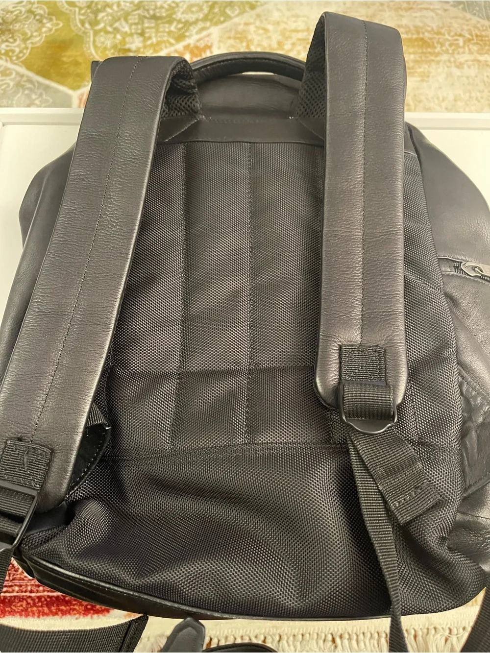Kenneth Cole Black Leather Buckle-Front Backpack